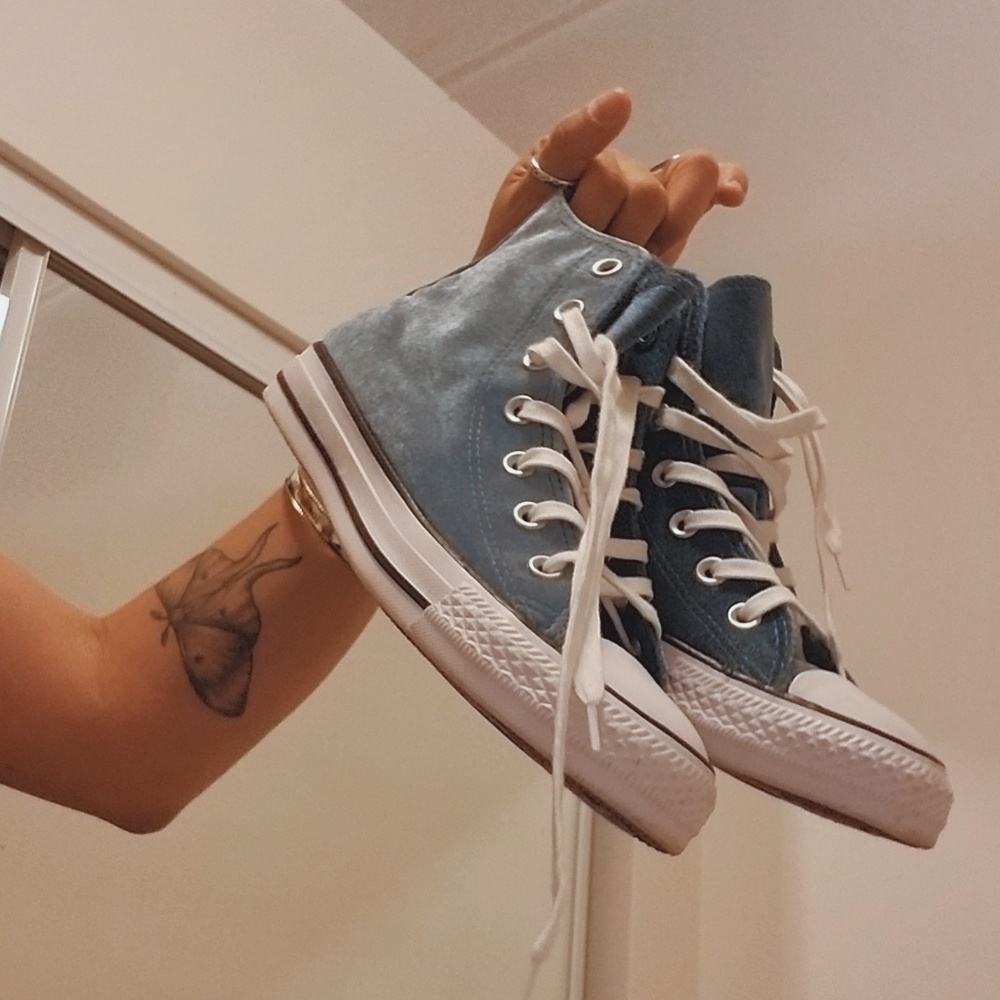 Crushed Velvet Baby Blue High Top Chucks Converse